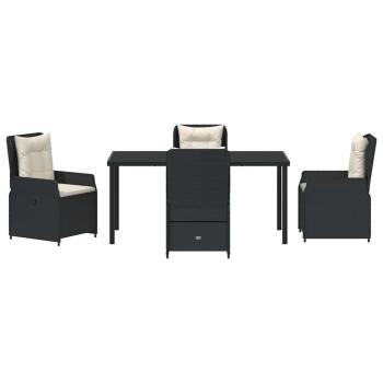 5-teiliges Garten-Essgruppe Schwarz Polyrattan, Gartentisch Schwarz 160x80x73 cm Sicherheitsglas