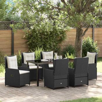 ARDEBO.de - 7-teiliges Garten Esszimmer Set Schwarz Poly-Rattan, Gartentisch Schwarz 160x80x73 cm Sicherheitsglas