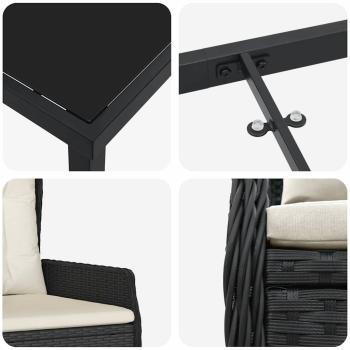 9-teiliges Garten-Essgruppe Schwarz Poly Rattan, Gartentisch Schwarz 200x80x73 cm aus gehärtetem Glas