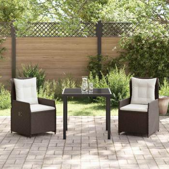 3-teiliges Garten Essset Braunes Poly-Rattan, Gartentisch Schwarz 80x80x73 cm Getempertes Glas