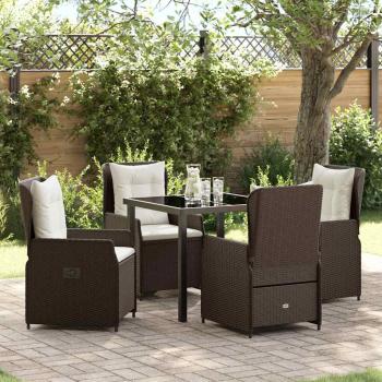 ARDEBO.de - 5-teiliges Garten Esszimmer Set Braun Poly Rattan, Gartentisch Schwarz 80x80x73 cm Sicherheitsglas