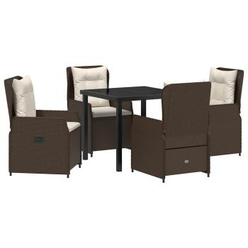 5-teiliges Garten Esszimmer Set Braun Poly Rattan, Gartentisch Schwarz 80x80x73 cm Sicherheitsglas