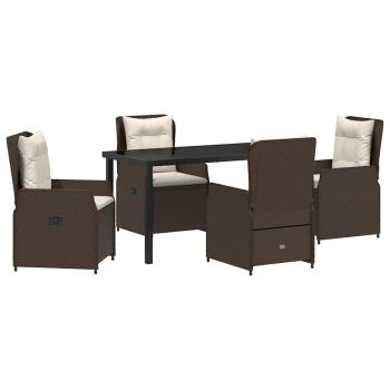 5-teiliges Garten Essgruppen-Set Braun Poly Rattan, Gartentisch Schwarz 140x80x73 cm Sicherheitsglas
