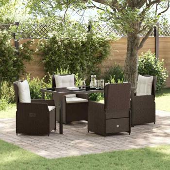 ARDEBO.de - 5-Teiliges Garten Essgruppe Braun Poly-Rattan, Gartentisch Schwarz 160x80x73 cm Sicherheitsglas