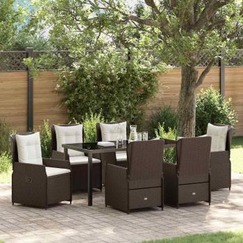 ARDEBO.de - 7-teiliges Garten Essset Braun Poly Rattan, Gartentisch Schwarz 160x80x73 cm Sicherheitsglas