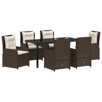 7-teiliges Garten Essset Braun Poly Rattan, Gartentisch Schwarz 160x80x73 cm Sicherheitsglas