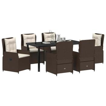 7-teiliges Garten Essset Braun Poly Rattan, Gartentisch Schwarz 160x80x73 cm Sicherheitsglas