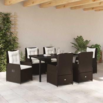 7-teiliges Garten Essset Braun Poly Rattan, Gartentisch Schwarz 160x80x73 cm Sicherheitsglas