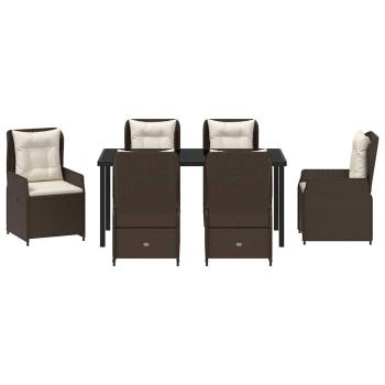 7-teiliges Garten Essset Braun Poly Rattan, Gartentisch Schwarz 160x80x73 cm Sicherheitsglas