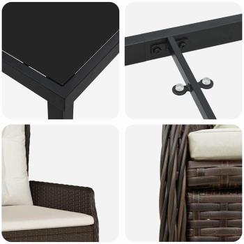 9-teiliges Garten Essset Braun Poly-Rattan, Gartentisch Schwarz 200x80x73 cm Sicherheitsglas