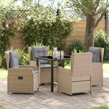 ARDEBO.de - 5-teilige Garten Essgruppe Beige Poly Rattan, Gartentisch Schwarz 80x80x73 cm Sicherheitsglas