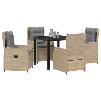 5-teilige Garten Essgruppe Beige Poly Rattan, Gartentisch Schwarz 80x80x73 cm Sicherheitsglas