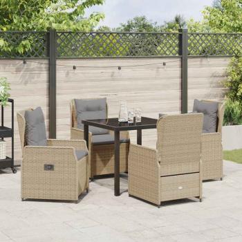 5-teilige Garten Essgruppe Beige Poly Rattan, Gartentisch Schwarz 80x80x73 cm Sicherheitsglas