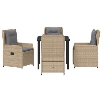 5-teilige Garten Essgruppe Beige Poly Rattan, Gartentisch Schwarz 80x80x73 cm Sicherheitsglas