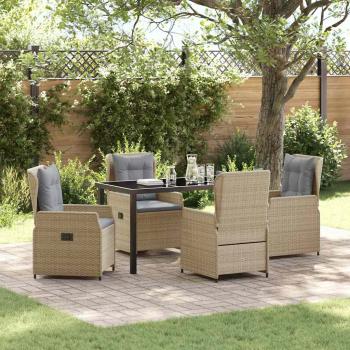 ARDEBO.de - 5-teiliges Garten Essgruppe Beige Poly-Rattan, Gartentisch Schwarz 140x80x73 cm Temperglas