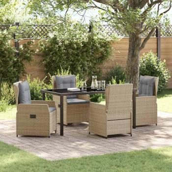 ARDEBO.de - 5-teiliges Garten Essset Beige Poly-Rattan, Gartentisch Schwarz 160x80x73 cm ohne Sicherheitsglas