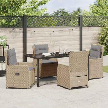 5-teiliges Garten Essset Beige Poly-Rattan, Gartentisch Schwarz 160x80x73 cm ohne Sicherheitsglas