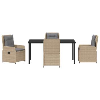 5-teiliges Garten Essset Beige Poly-Rattan, Gartentisch Schwarz 160x80x73 cm ohne Sicherheitsglas