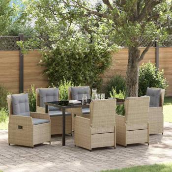 ARDEBO.de - 7-teiliges Garten Essgruppe Beige Poly Rattan, Gartentisch Schwarz 160x80x73 cm Sicherheitsglas