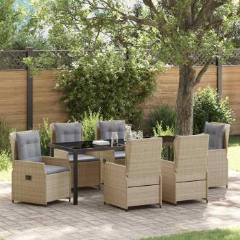 ARDEBO.de - Garten Essgruppe 7 stk. Beige und Hellgrau Poly-Rattan
