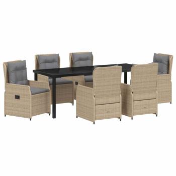 Garten Essgruppe 7 stk. Beige und Hellgrau Poly-Rattan
