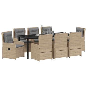 9-teiliges Garten Esstisch Set Beige Poly Rattan, Gartentisch Schwarz 200x80x73 cm Sicherheitsglas