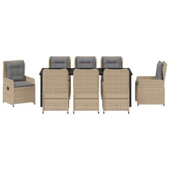 9-teiliges Garten Esstisch Set Beige Poly Rattan, Gartentisch Schwarz 200x80x73 cm Sicherheitsglas