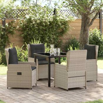 ARDEBO.de - 5-teiliges Garten Esstisch Set Hellgrau Poly Rattan, Gartentisch Schwarz 80x80x73 cm Gehärtetes Glas