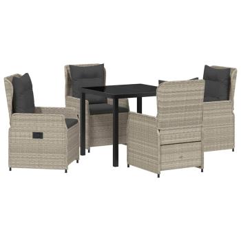 5-teiliges Garten Esstisch Set Hellgrau Poly Rattan, Gartentisch Schwarz 80x80x73 cm Gehärtetes Glas