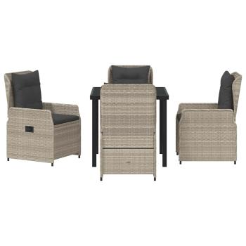 5-teiliges Garten Esstisch Set Hellgrau Poly Rattan, Gartentisch Schwarz 80x80x73 cm Gehärtetes Glas