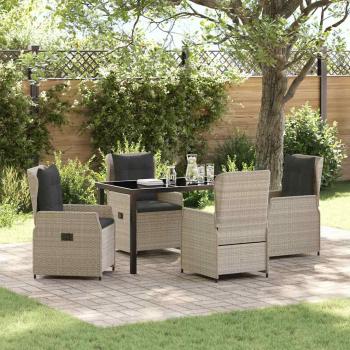 ARDEBO.de - 5-teiliges Garten Essenset Hellgrau Poly Rattan, Gartentisch Schwarz 140x80x73 cm Temperglas