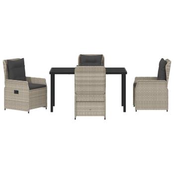 5-teiliges Garten Essenset Hellgrau Poly Rattan, Gartentisch Schwarz 140x80x73 cm Temperglas
