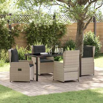 ARDEBO.de - 5-teiliges Garten Essset Hellgrau Poly Rattan, Gartentisch Schwarz 160x80x73 cm Sicherheitsglas
