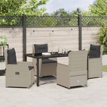 5-teiliges Garten Essset Hellgrau Poly Rattan, Gartentisch Schwarz 160x80x73 cm Sicherheitsglas