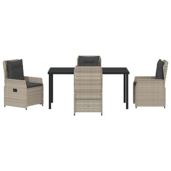 5-teiliges Garten Essset Hellgrau Poly Rattan, Gartentisch Schwarz 160x80x73 cm Sicherheitsglas