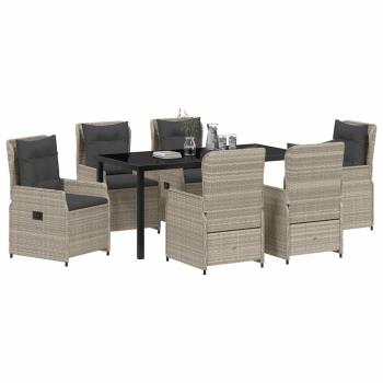 7-teiliges Garten Essset Hellgrau Poly-Rattan, Gartentisch Schwarz 160x80x73 cm Sicherheitsglas