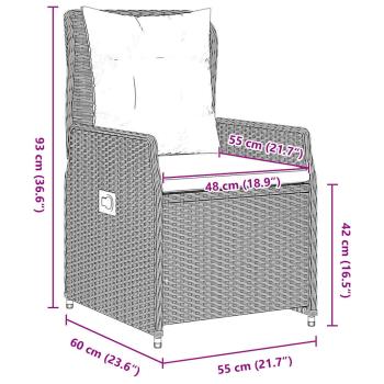 ARDEBO.de - 9-teiliges Garten Esszimmer Set Hellgrau Poly Rattan, Gartentisch Schwarz 200x80x73 cm mit Temperglas