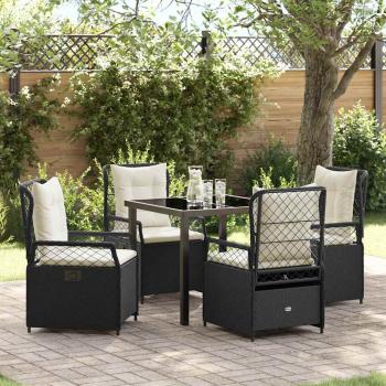 ARDEBO.de - 5-teiliges Garten-Dining-Set Schwarz Poly-Rattan