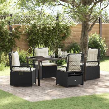 ARDEBO.de - 5-teiliges Garten-Esszimmer-Set Schwarz Poly-Rattan
