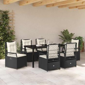 7-teiliges Garten-Dining-Set Schwarz Poly-Rattan