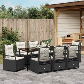 Garten Essgruppe 9 stk. Schwarz Poly-Rattan