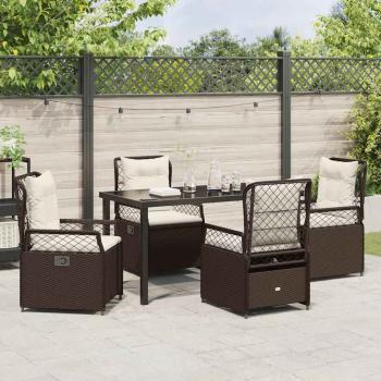 5-teiliges Garten-Esstisch-Set Braun Poly-Rattan