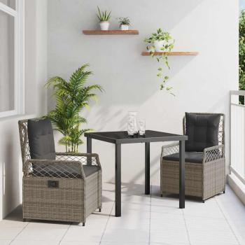 ARDEBO.de - 3-teiliges Garten-Dining-Set Grau Poly Rattan