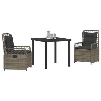 3-teiliges Garten-Dining-Set Grau Poly Rattan
