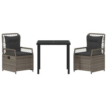 3-teiliges Garten-Dining-Set Grau Poly Rattan