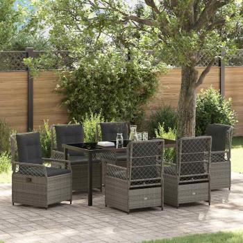 ARDEBO.de - 7-teiliges Garten-Esszimmer-Set Grau Poly-Rattan
