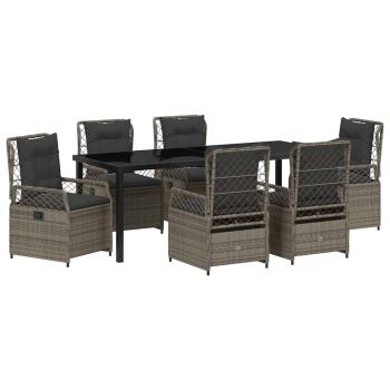 7-teiliges Garten-Esszimmer-Set Grau Poly-Rattan