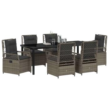 7-teiliges Garten-Esszimmer-Set Grau Poly-Rattan