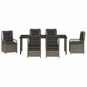 7-teiliges Garten-Esszimmer-Set Grau Poly-Rattan