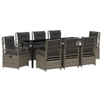9-teiliges Garten-Diningset Grau Poly Rattan